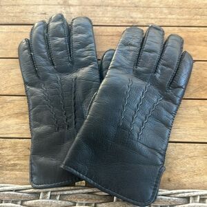 Fownes Black Leather Lined Mens Gloves L